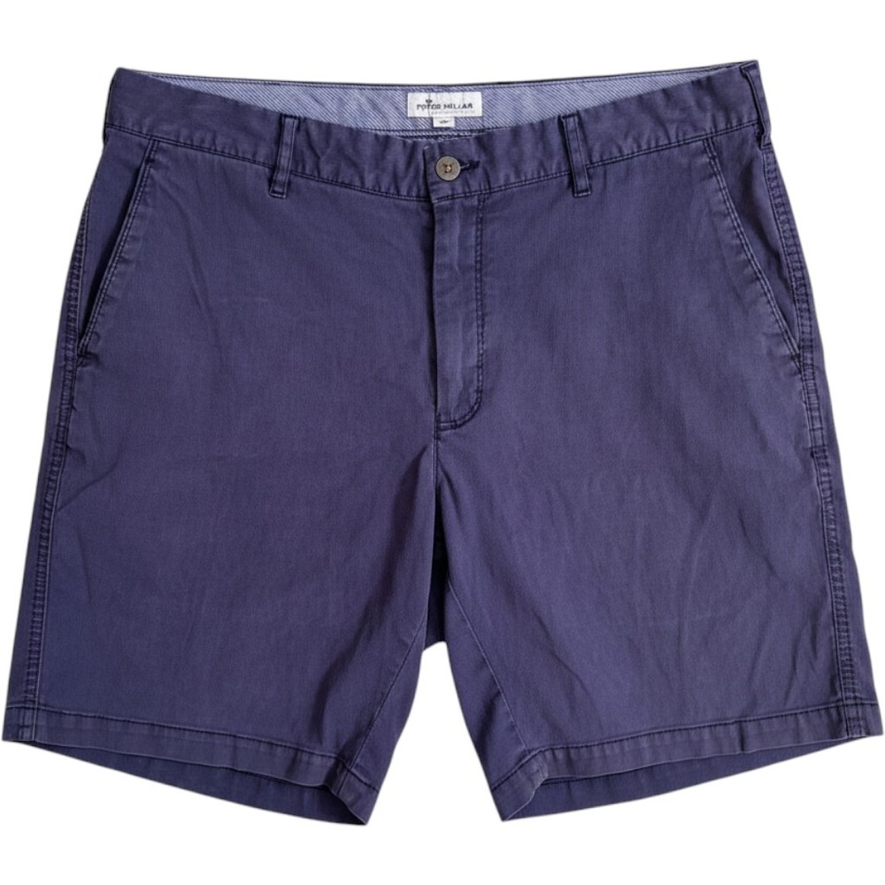 Peter Millar Mens 34 Navy Blue Micro Corduroy Flat Front Shorts Cotton Tencel 9"
